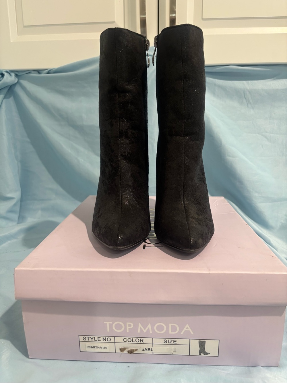 Top Moda Women's Black Suede-Look Heeled Ankle Boots